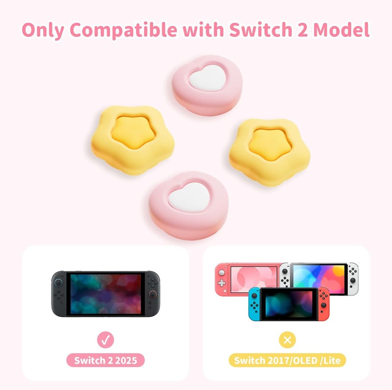 GEEKSHARE 4pcs Thumb Grip Caps Compatible with Switch 2, Anti-Slip Silicone Thumb Grip Caps for Switch 2025（Cream Heart） - Image 2